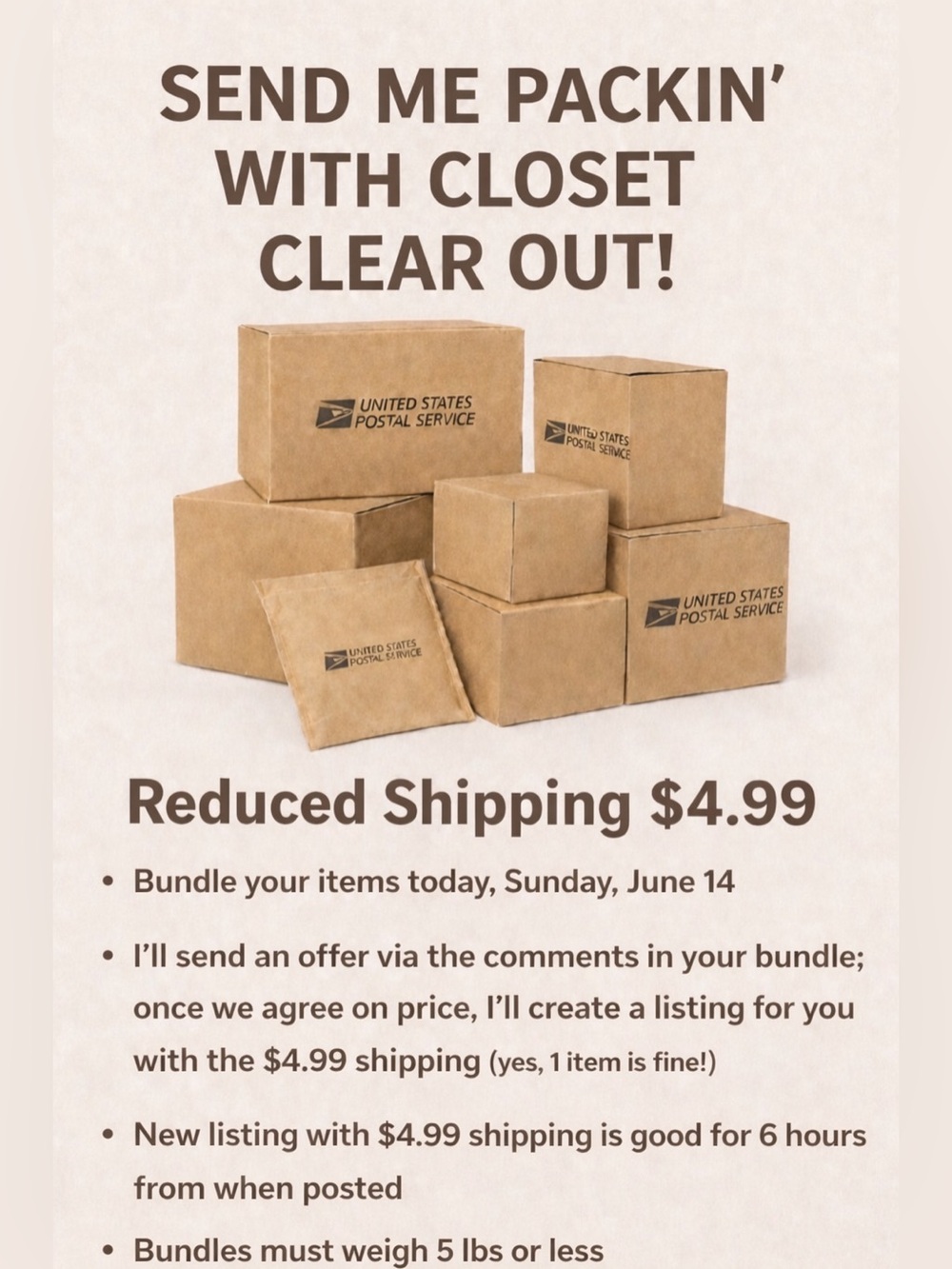 Closet Clear Out TODAY Sun. 6/14 GREAT DEALS + $4.99 Shipping! BUNDLE & SAVE